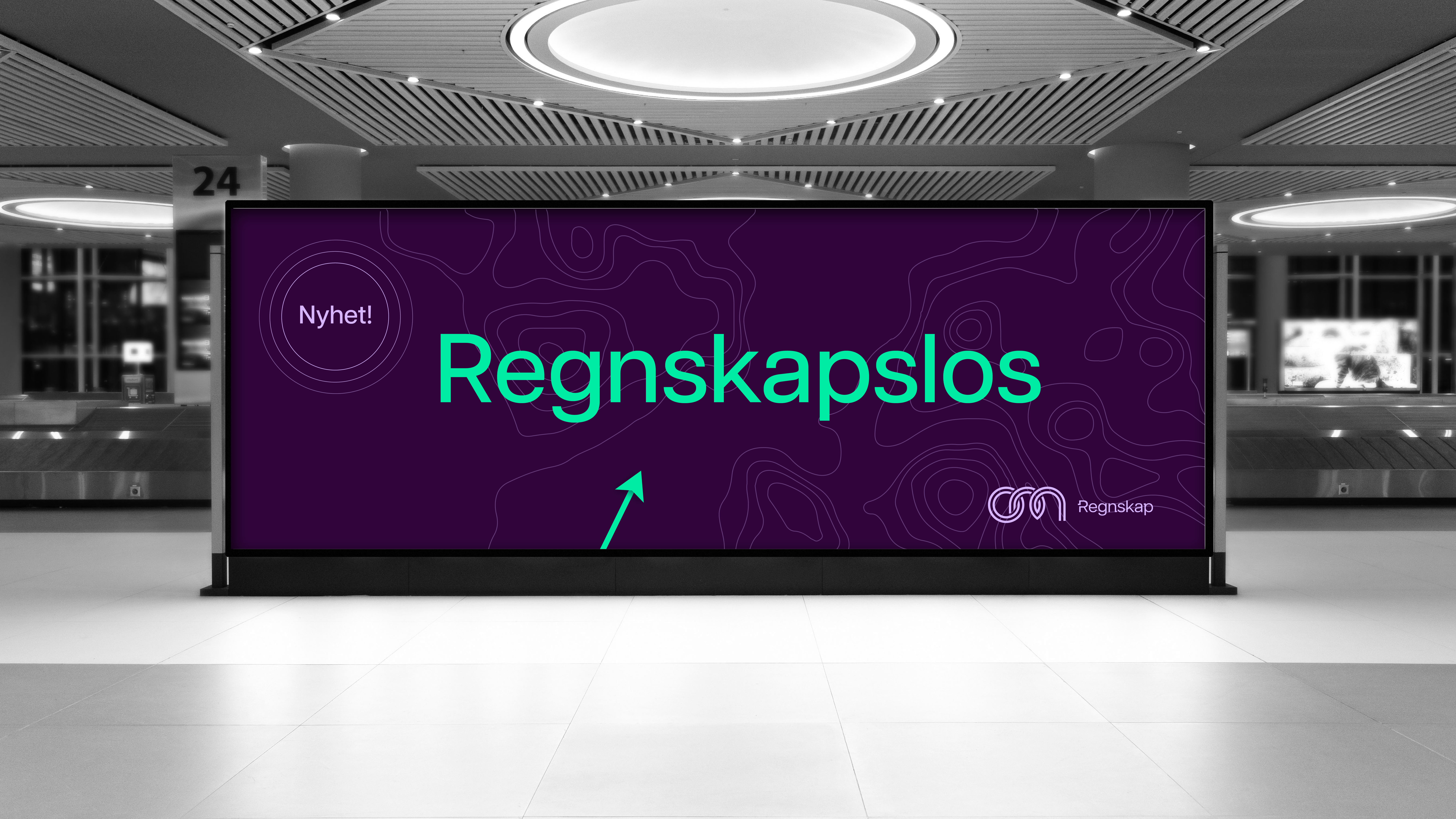 Mockup av Regnskapslos-plakat på flyplass