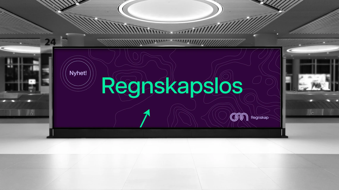 Mockup av Regnskapslos-plakat på flyplass